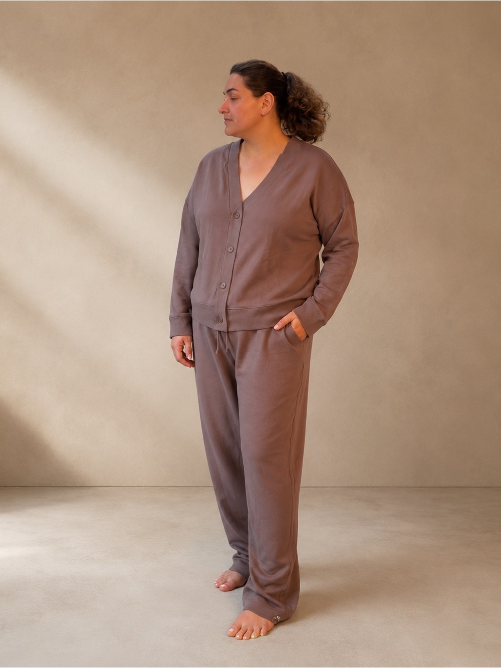 Unisex 100% cotton Relaxed Drawstring Pants in Taupe